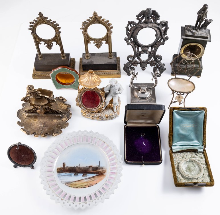 Lot (13) Assorted pocket watch stands and material