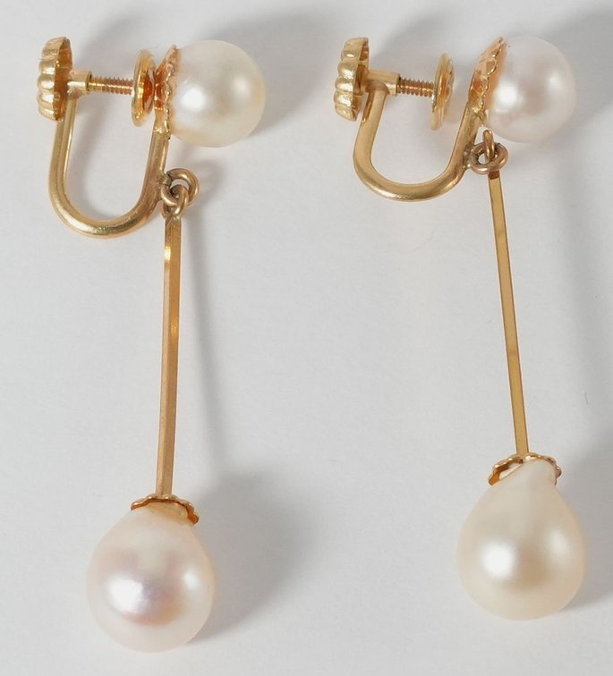 14K yellow gold pearl drop earrings