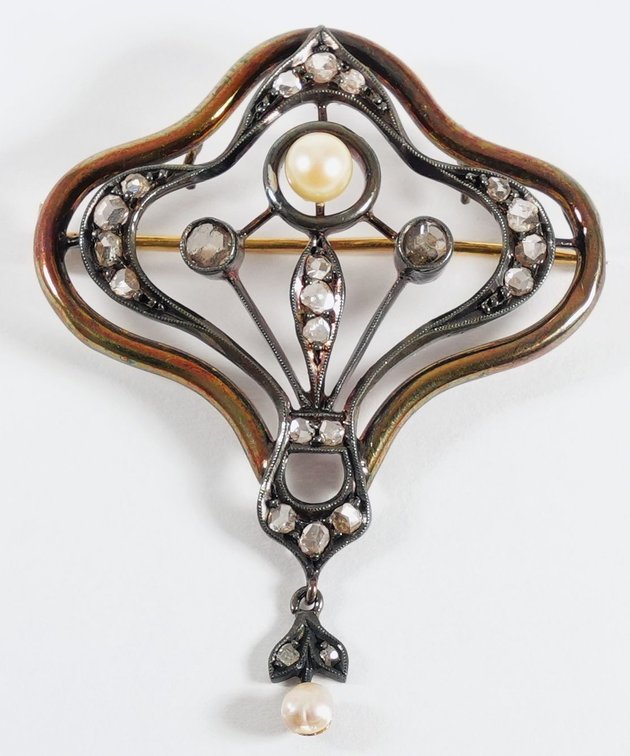 14K & sterling silver Art Nouveau pendant