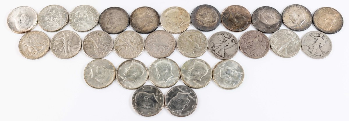 US Coin lot (28) Assorted half dollars, includes silver