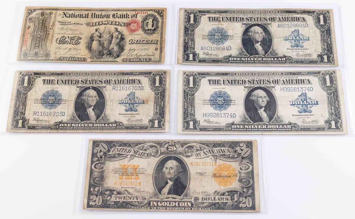 US Currency lot (5) Includes National Bank of Boston $1,1865 (FR# 380A)