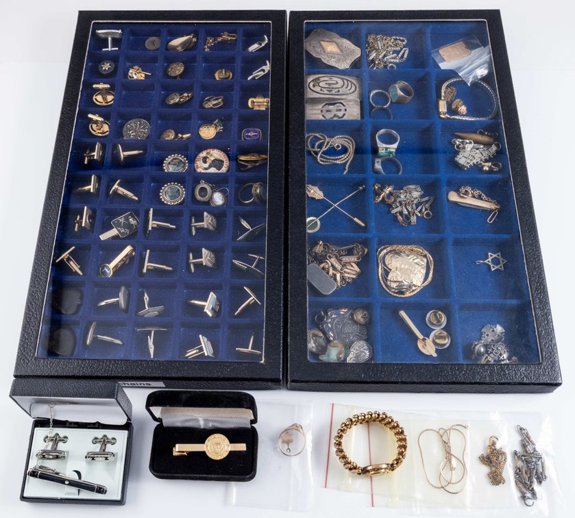 Large diverse lot as pictured of cufflinks, chain, pins and so much more