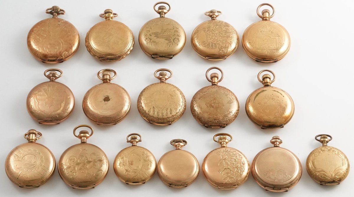 Lot (17) Includes fourteen PWs and three PW cases, gold-filled HC, four run