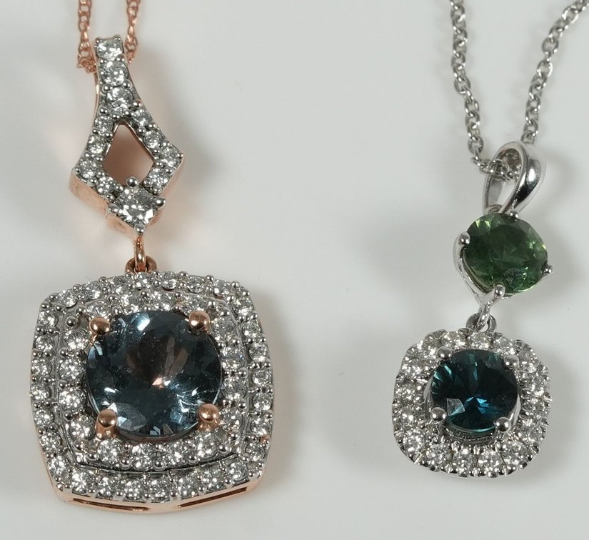 Jewelry lot (2) Montana sapphire pieces in 14K set with diamonds and Montana sapphires