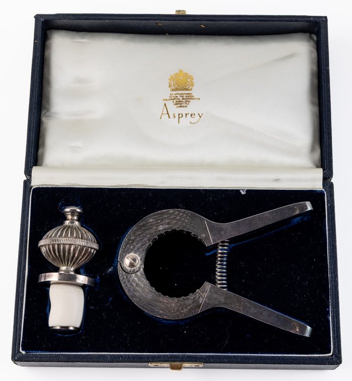 Asprey of London silver-plated champagne set w/cork