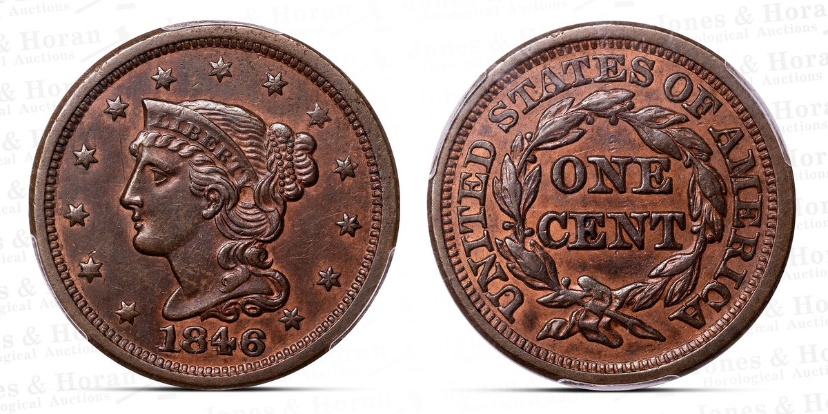 Braided Hair US Large Cent, 1846 small date, PCGS AU53 w/CAC