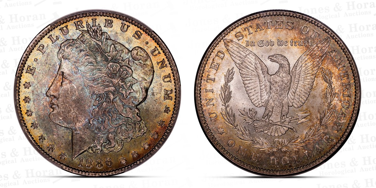 Morgan Silver Dollar, 1886, CAC MS63 w/color