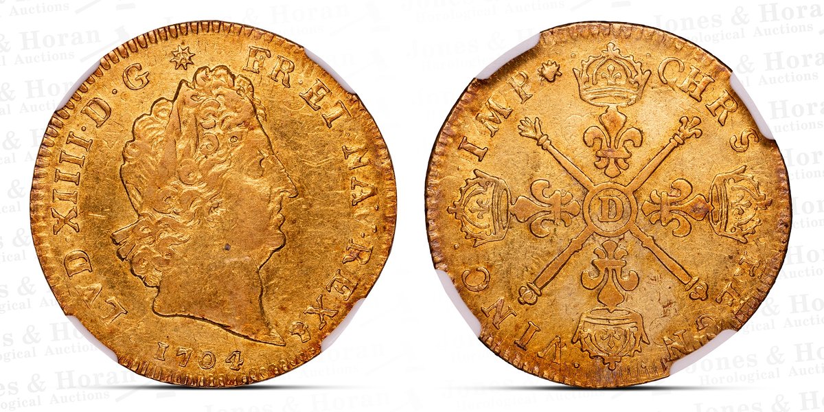 France: Louis XIIII Gold Louis d'Or 1704D, NGC AU details
