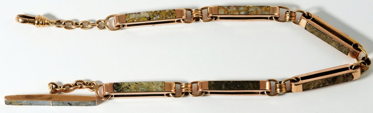 Gold quartz & 10K gold watch chain with gold quartz links