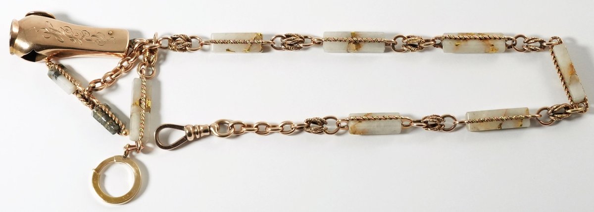 14K multicolor gold and gold quartz 15.5-inch watch chain w/T-bar