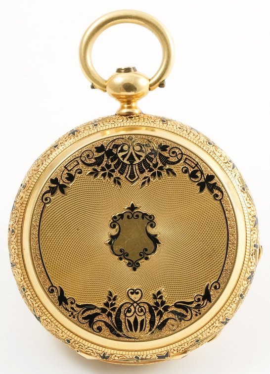 F Sagne, 18K drum style HC pendant watch w/enamel