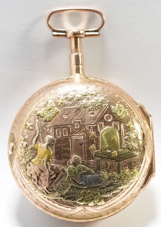 Hein Sartorj, 14K multicolor quarter repeater verge fusee w/beekeeping scene
