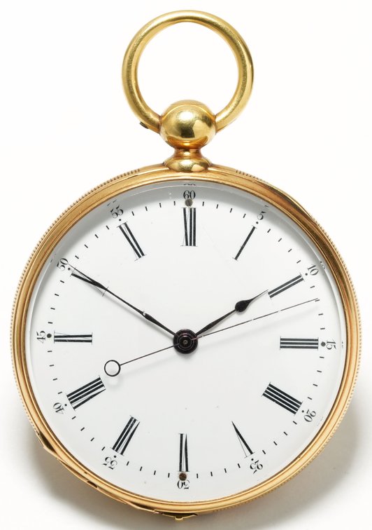 Swiss, two-train independent dead-beating center-seconds, 18K