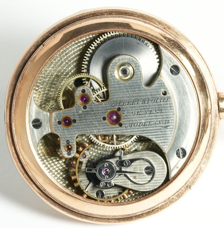 Albert H Potter, "Model No. 14" w/unusual plate design, 16K rose gold