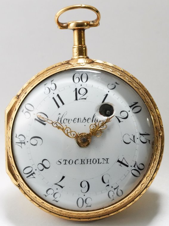 J Hovenschiöld, 18K, going barrel w/cylinder escapement, 51mm