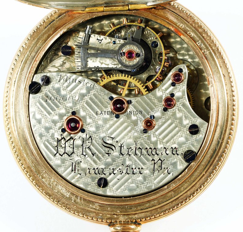 Lancaster, jeweling department employee's watch, spectacular damascene