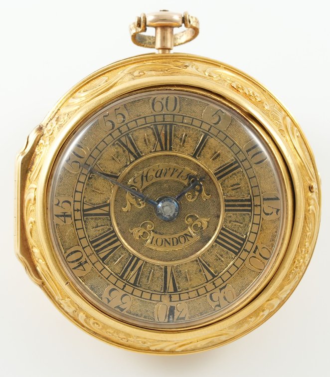 Henry Harris, 22K gold repoussé verge fusee, 47mm