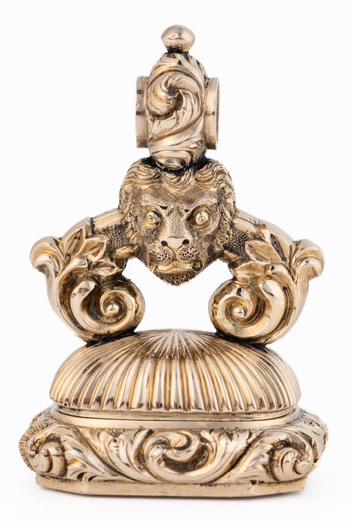 10K gold Victorian fob seal with hinge, Dinham family