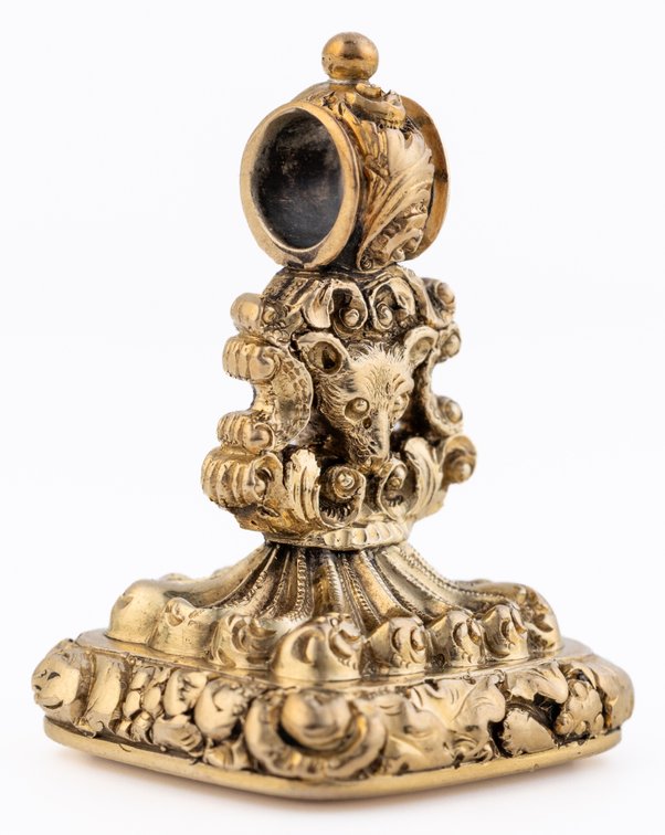 14K gold & white chalcedony Victorian fob seal
