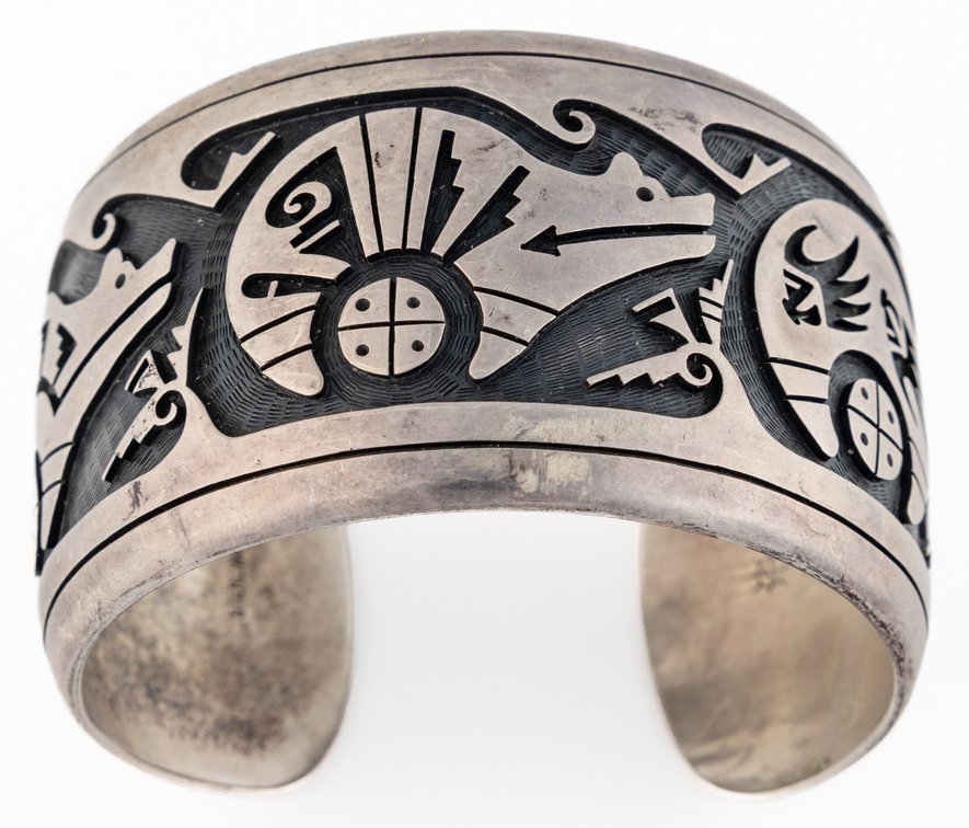 Spirit bear motif cuff bracelet in sterling silver