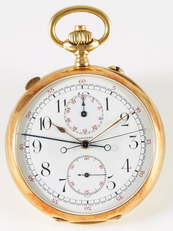 Longines, split-seconds chronograph w/register, 18K