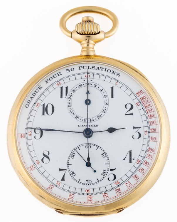 Longines, medical chronograph w/register, 18K, 52mm