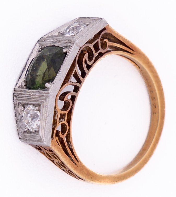 Tourmaline, diamond, 18K & platinum Art Deco ring