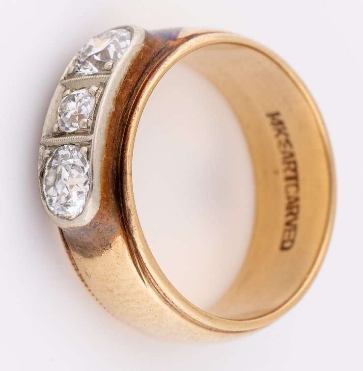 Diamond & 14K yellow gold heavy Art Carved band