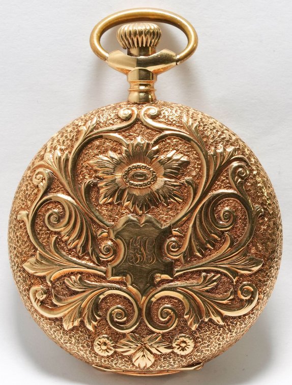 Agassiz, superb heavy 14K HC w/high relief detail, 47mm