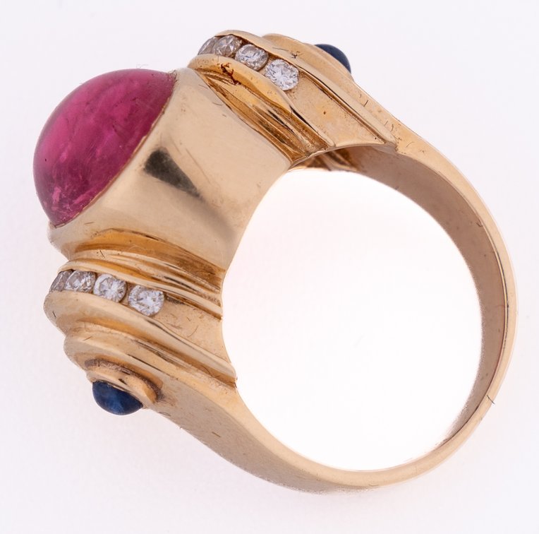Tourmaline, diamond, sapphire & 14K cluster ring