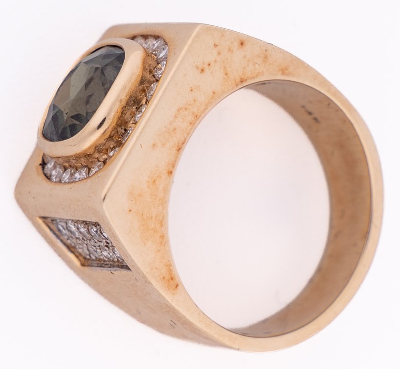 Peridot, diamond & 14K yellow gold men's ring