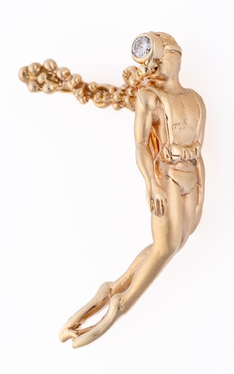 Diamond and 14K yellow gold scuba diver pendant