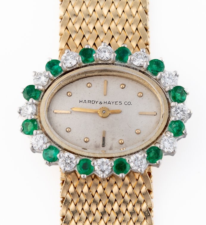 Lady's Concord diamond & emerald cocktail watch, manual wind in 14K