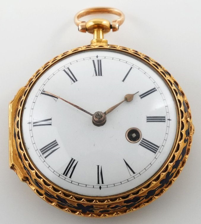 William Story, 18K verge fusee w/blue enamel, 46mm