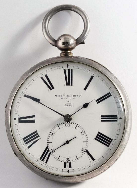 William B Crisp, pocket chronometer w/helical hairspring, silver, 63mm