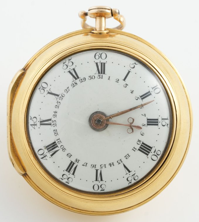 Thomas Wagstaffe, 22K gold verge fusee w/calendar, 49mm