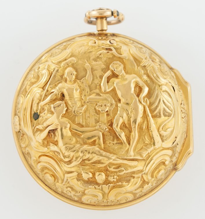 John Good, 22K gold repoussé verge fusee, 49mm