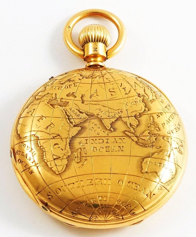 D Glasgow, 18K demi-HC w/Eastern Hemisphere map, 39mm
