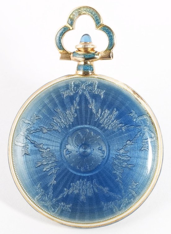 Longines, 14K case w/guilloche enamel, miniature pendant watch