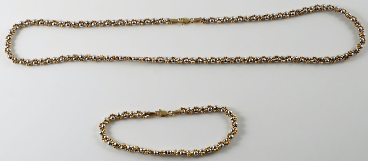 14K yellow & white gold necklace & bracelet suite