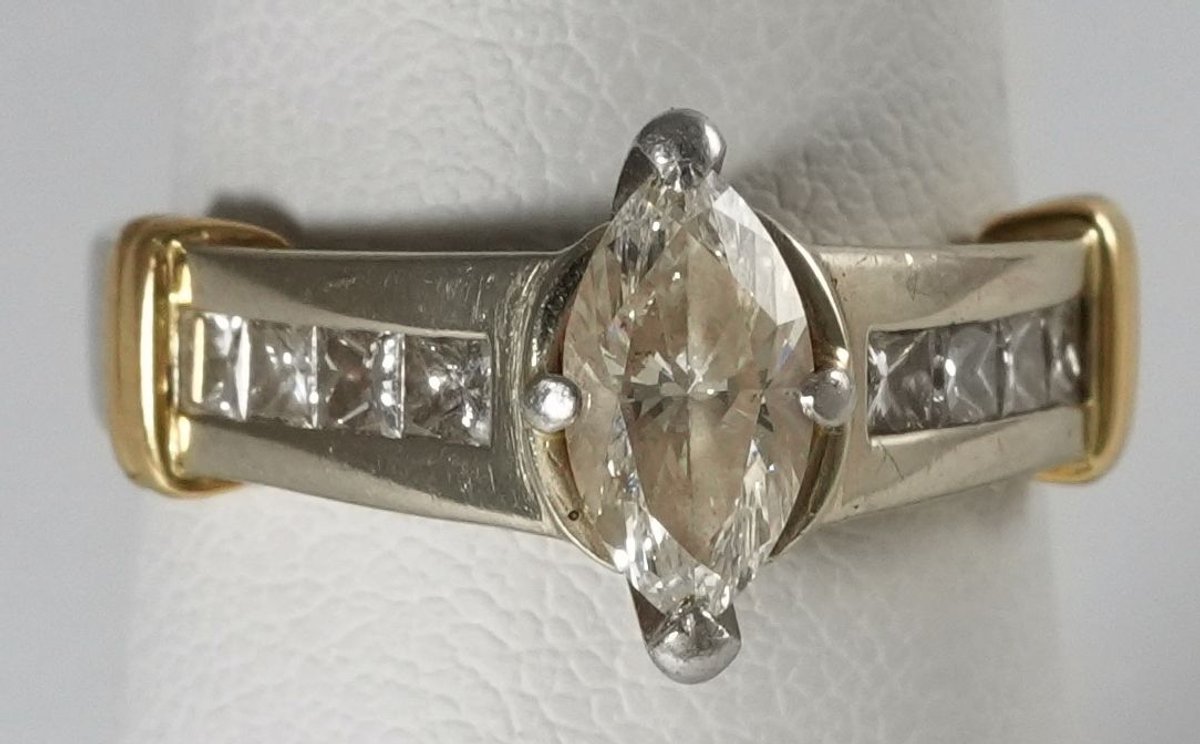 Diamond, 14K white & yellow gold engagement ring with platinum head