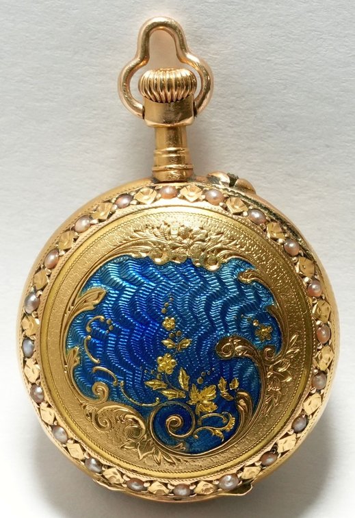 Swiss, 18K w/enamel, miniature pendant watch