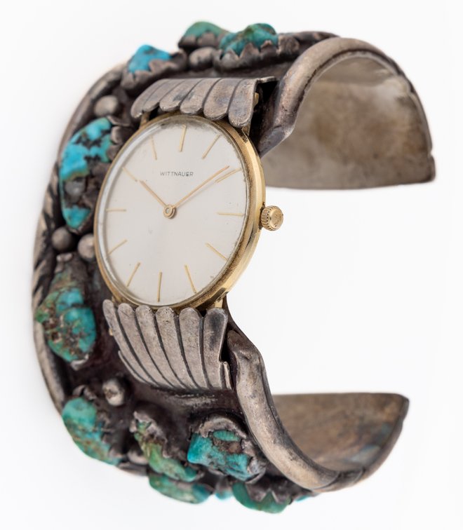Wittnauer, manual wind in 14K w/Silver & turquoise Navajo cuff bracelet