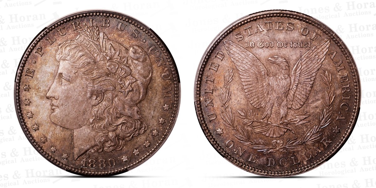 Morgan Silver Dollar, 1880, CAC MS62 with color