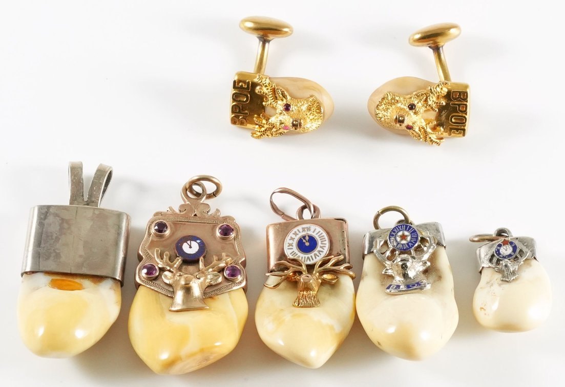 Fob lot (5) BPOE pendants in 9-15K & silver