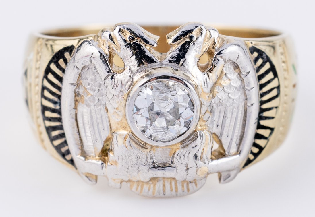 Diamond, 14K & platinum Scottish rite masonic ring
