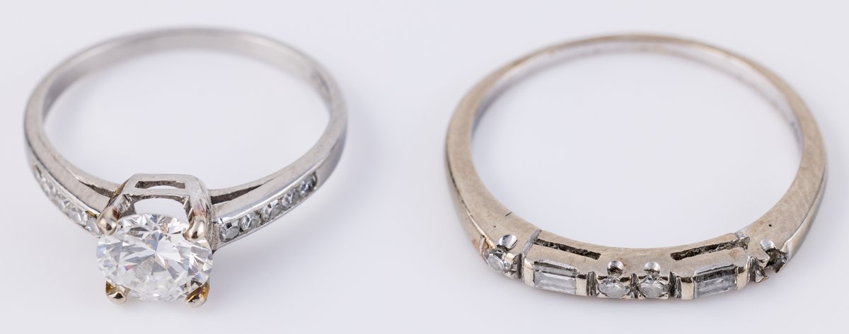 Diamond wedding suite in platinum and 14K white gold
