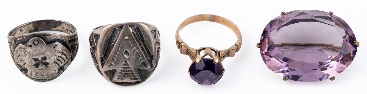 Jewelry lot (4) Assorted items, various materials include 10K, sterling silver and plated base metal