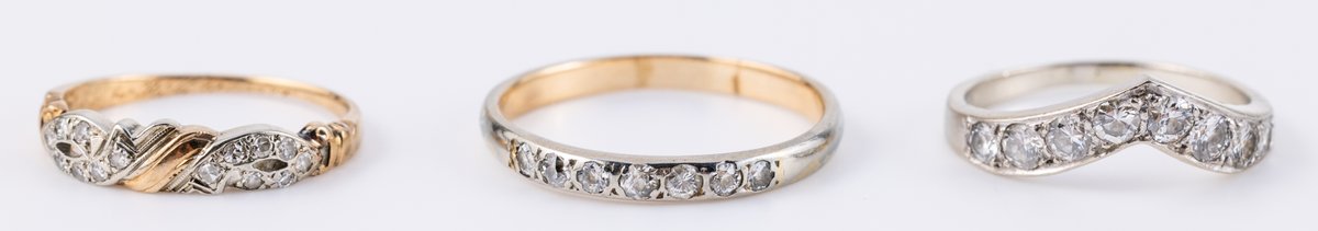 Jewelry lot (3) Assorted rings in 10K, 14K & 18K gold