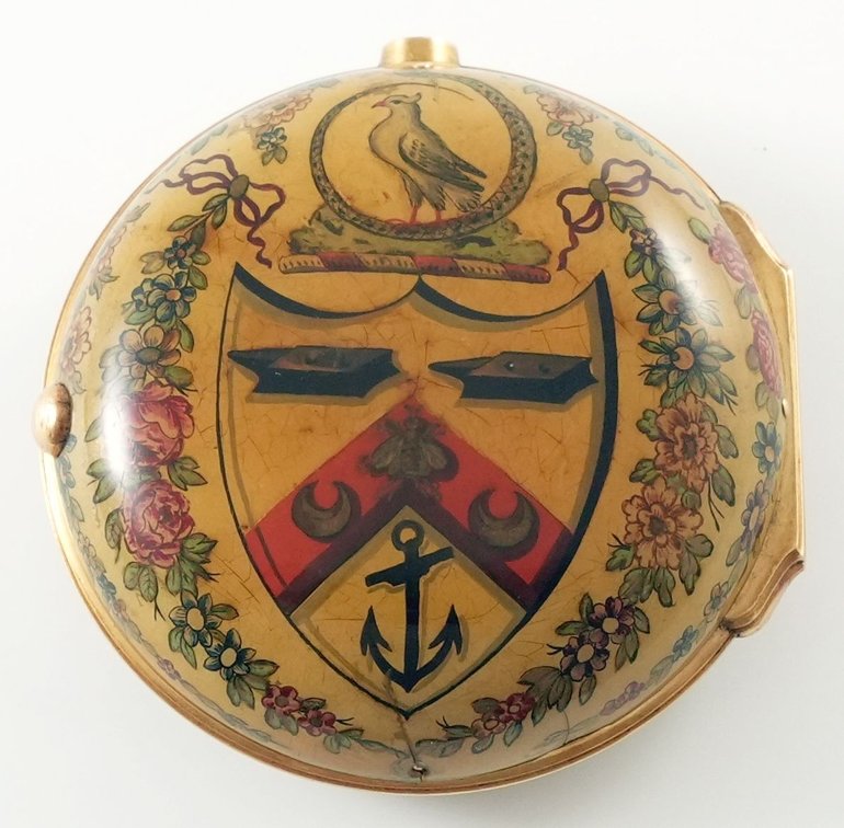 Gold-mounted brass bodied OF case w/underpainted tortoise shell
